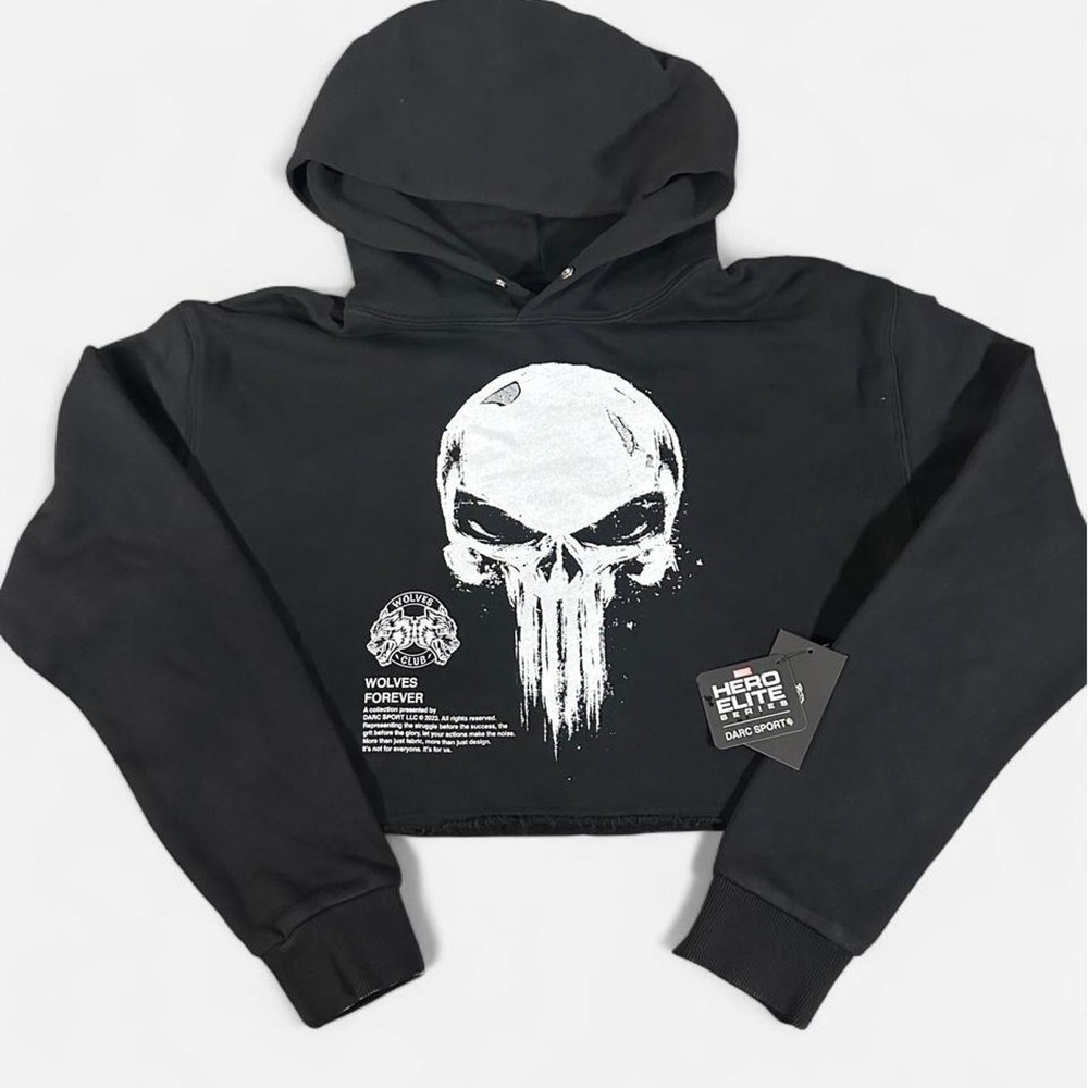 Darc Sport Marvel Punisher Cropped Hoodie Black Hero Elite Series Wolves S
